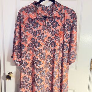 Tropical Floral Men's Polo Shirt in Gray and Orange